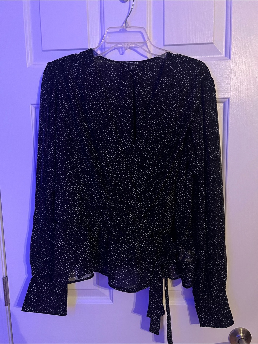 Express Black Polka Dot Wrap Top